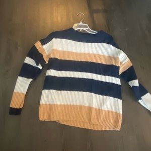 Blue, Gold, and White striped knit sweater from amazon